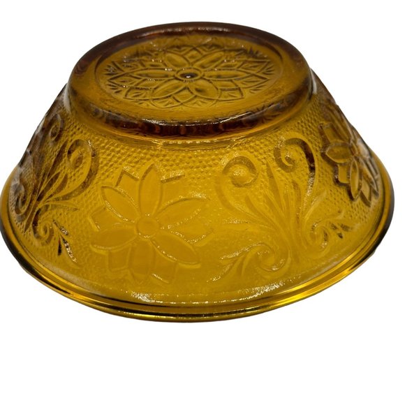 Indiana Glass Tiara Glass Serving Bowl Daisy Pattern Vintage Amber Brown Flower - Picture 8 of 11